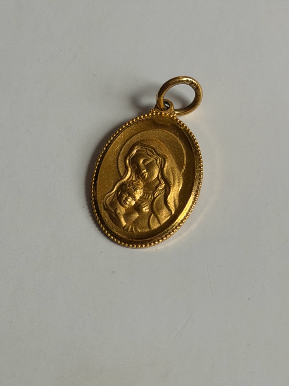 Gold Virgin Mary and Child Oval Pendant Necklace Charm
